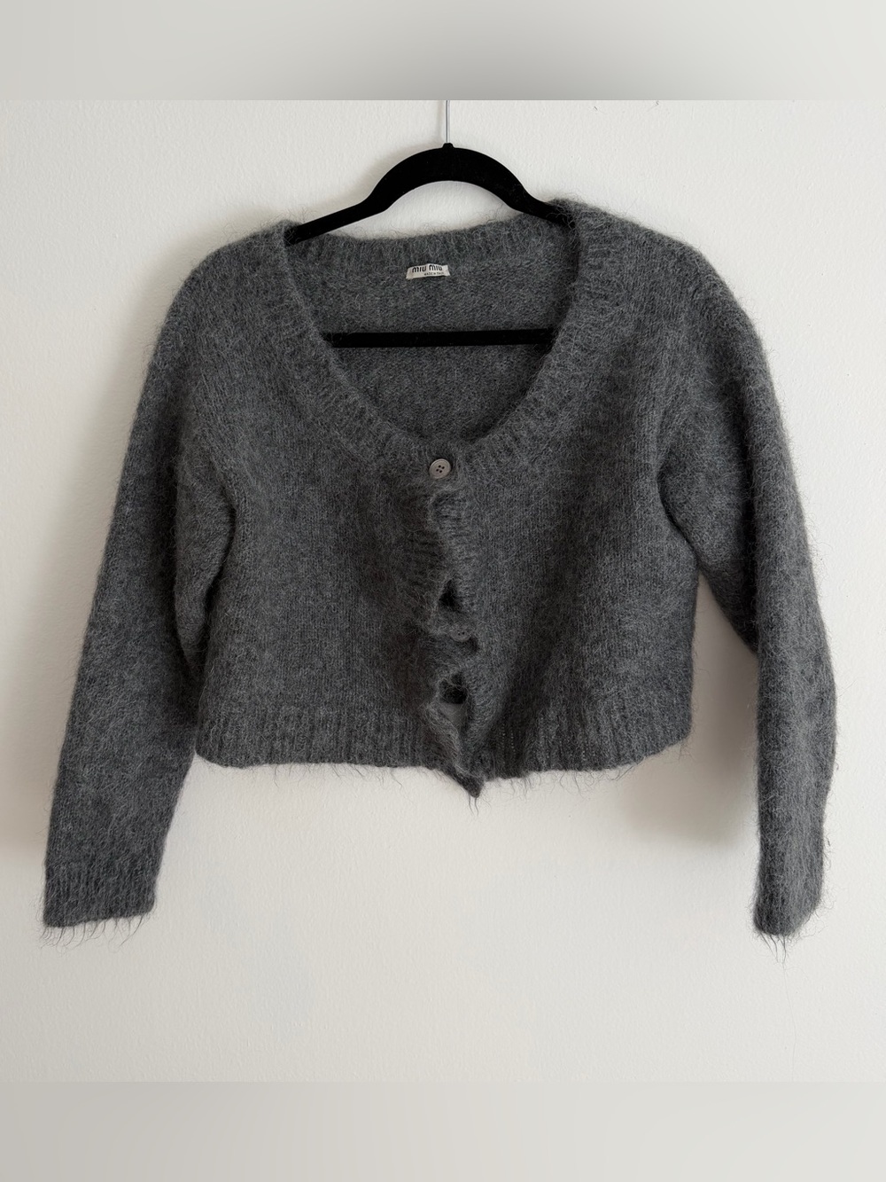 Miu Miu Charcoal Grey Cropped Mohair Cardigan